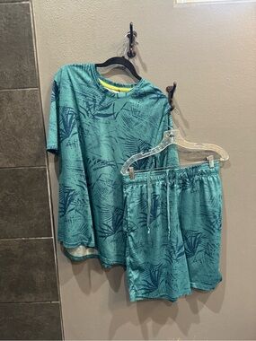 Kids Teal Tropical Print Matching Shirt & Shorts Set
